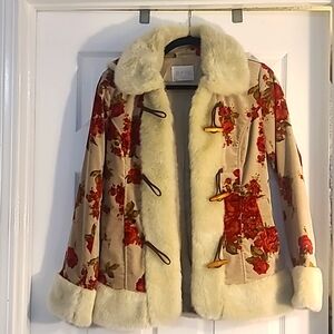Floral faux fur coat.